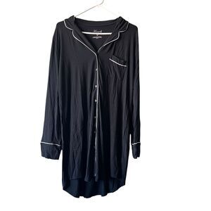 Victoria's Secret‎ Black Button Sleep Shirt Dress Medium Modal Pajama Nightgown